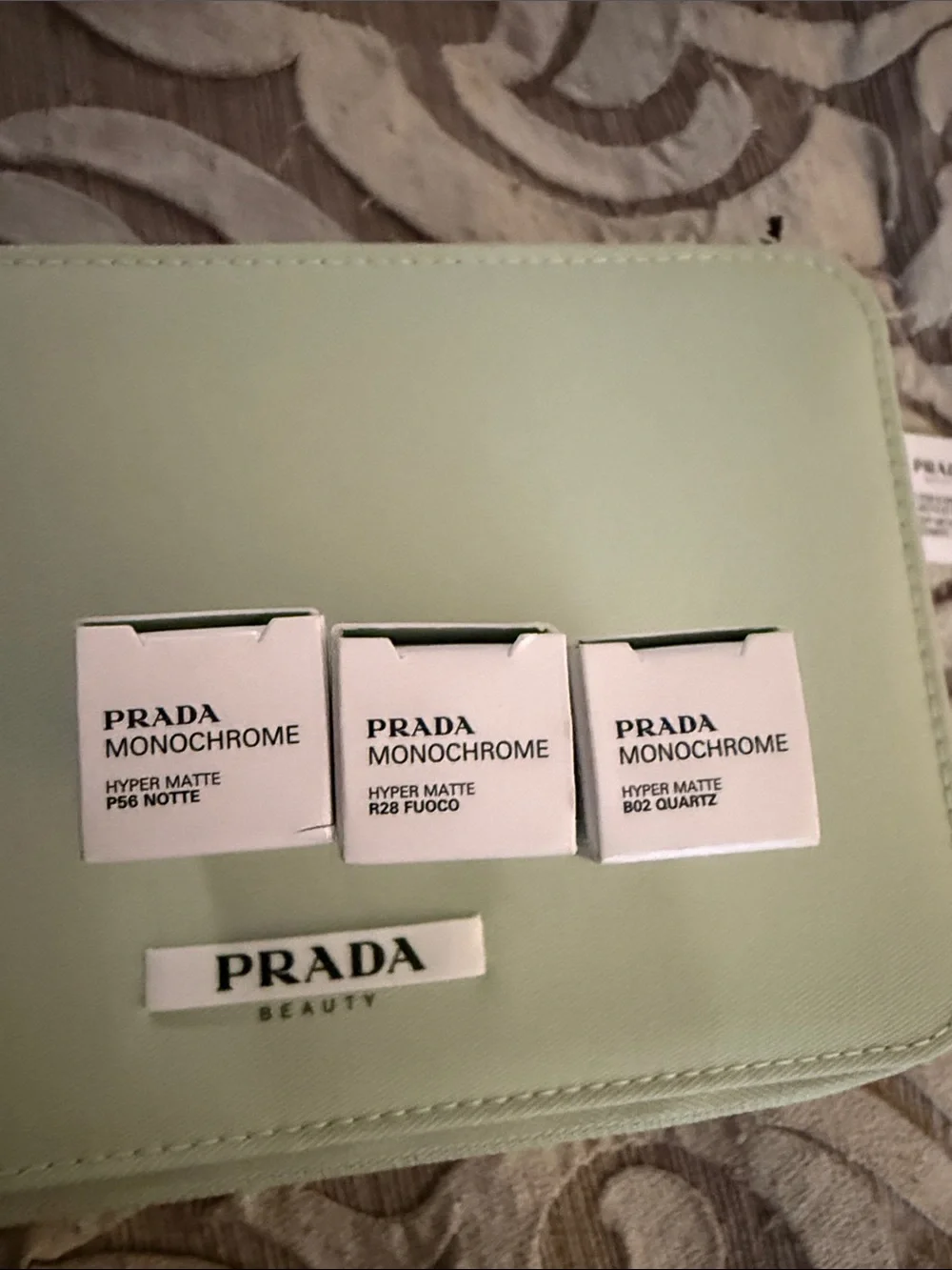Prada Cosmetic Case in Black with Light Green Trim with 3 👄 $ mirror